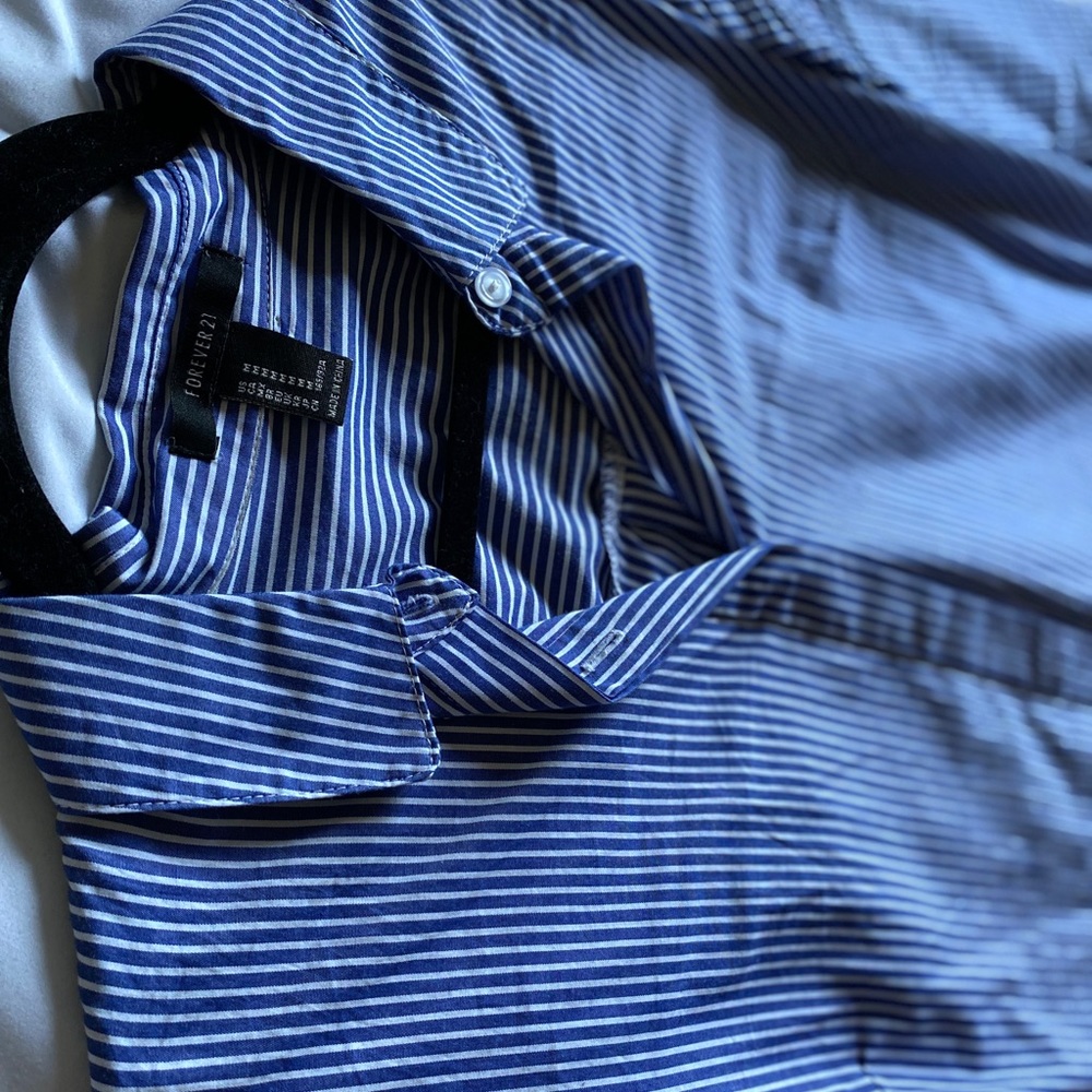 Forever 21 Blue Striped Button Up Blouse